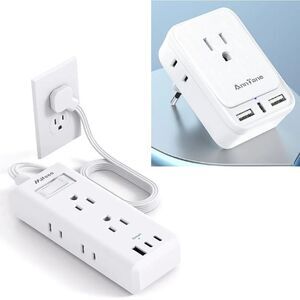 Travel 5 Foot 9 in 1 Power Strip And Type C Plug Adapter Cruise Bundle